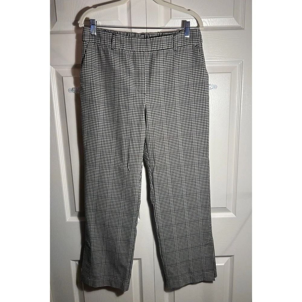C by One Women Black White Check Straight Leg Dress Pants Slacks M
